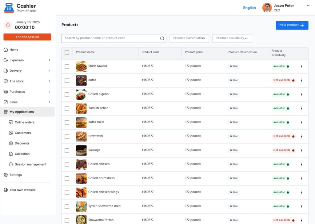 Menu Cashier POS