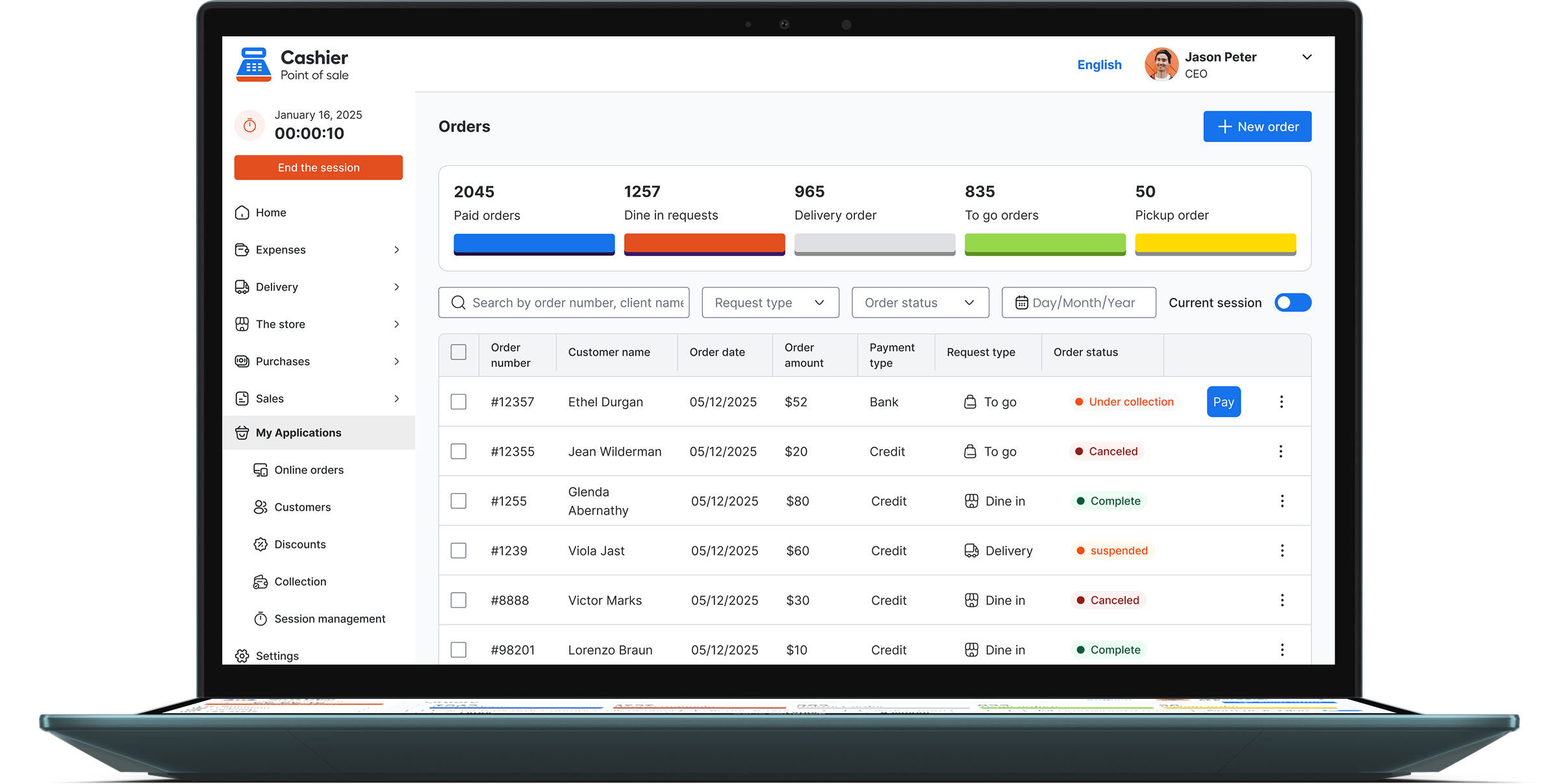 Orders Page Cashier POS